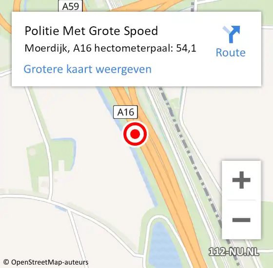 Locatie op kaart van de 112 melding: Politie Met Grote Spoed Naar Moerdijk, A16 hectometerpaal: 54,1 op 21 november 2024 06:35