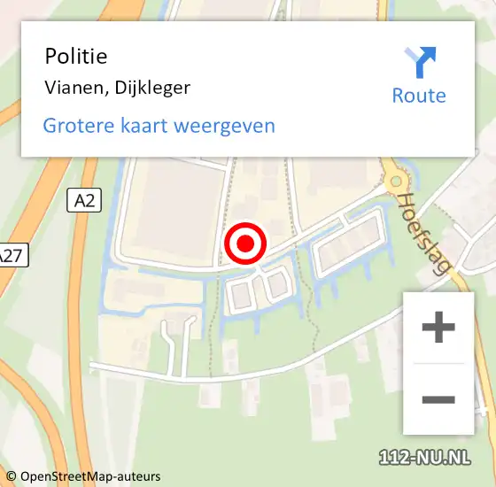 Locatie op kaart van de 112 melding: Politie Vianen, Dijkleger op 21 november 2024 06:55