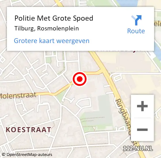 Locatie op kaart van de 112 melding: Politie Met Grote Spoed Naar Tilburg, Rosmolenplein op 21 november 2024 07:28