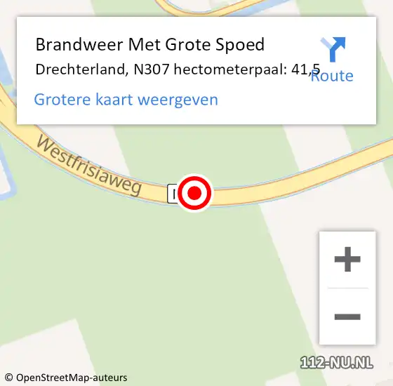 Locatie op kaart van de 112 melding: Brandweer Met Grote Spoed Naar Drechterland, N307 hectometerpaal: 41,5 op 21 november 2024 07:33