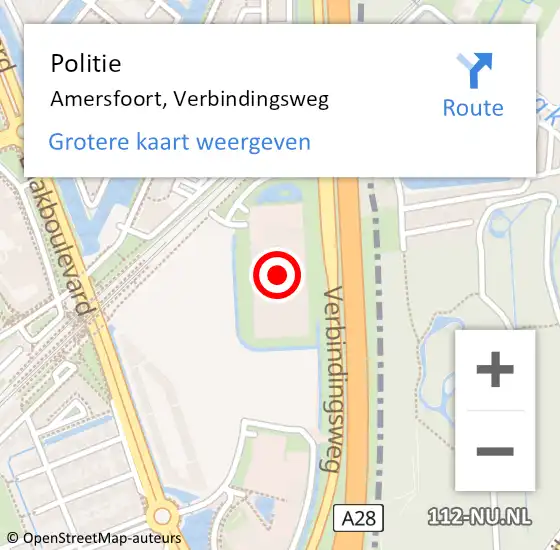 Locatie op kaart van de 112 melding: Politie Amersfoort, Verbindingsweg op 21 november 2024 07:37