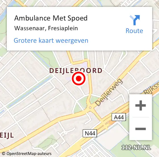 Locatie op kaart van de 112 melding: Ambulance Met Spoed Naar Wassenaar, Fresiaplein op 21 november 2024 07:40