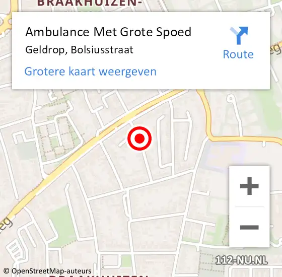 Locatie op kaart van de 112 melding: Ambulance Met Grote Spoed Naar Geldrop, Bolsiusstraat op 27 oktober 2014 17:08