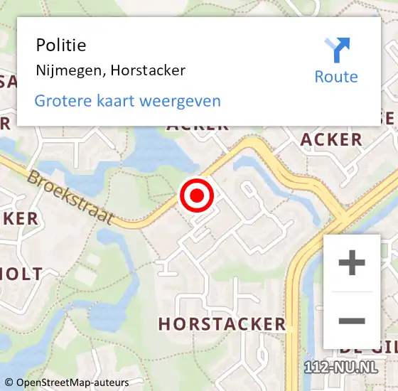 Locatie op kaart van de 112 melding: Politie Nijmegen, Horstacker op 21 november 2024 07:52