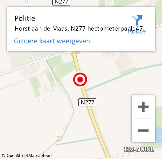 Locatie op kaart van de 112 melding: Politie Horst aan de Maas, N277 hectometerpaal: 47 op 21 november 2024 07:59