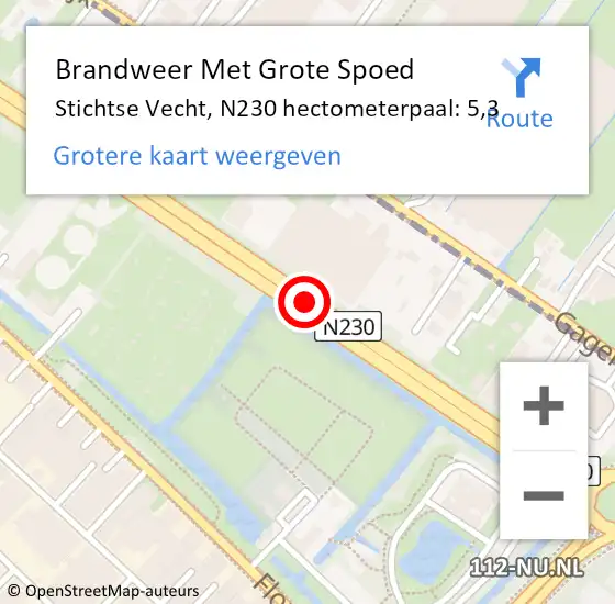 Locatie op kaart van de 112 melding: Brandweer Met Grote Spoed Naar Stichtse Vecht, N230 hectometerpaal: 5,3 op 21 november 2024 08:00