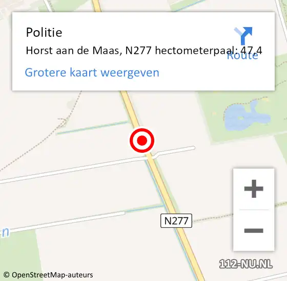 Locatie op kaart van de 112 melding: Politie Horst aan de Maas, N277 hectometerpaal: 47,4 op 21 november 2024 08:02