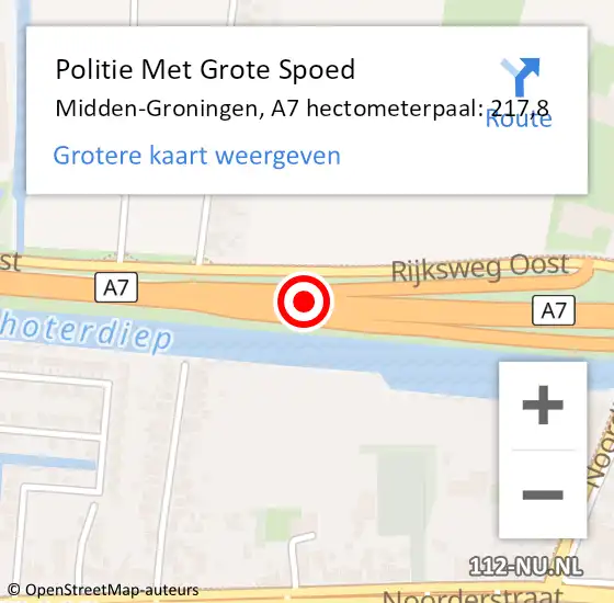 Locatie op kaart van de 112 melding: Politie Met Grote Spoed Naar Midden-Groningen, A7 hectometerpaal: 217,8 op 21 november 2024 08:02