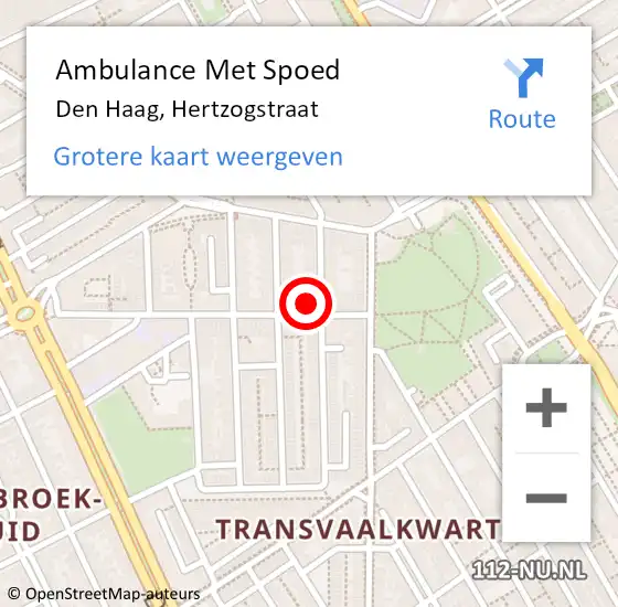 Locatie op kaart van de 112 melding: Ambulance Met Spoed Naar Den Haag, Hertzogstraat op 21 november 2024 08:03