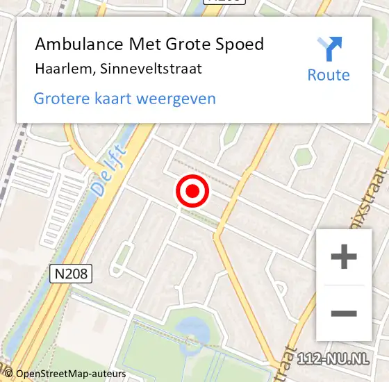 Locatie op kaart van de 112 melding: Ambulance Met Grote Spoed Naar Haarlem, Sinneveltstraat op 21 november 2024 08:07