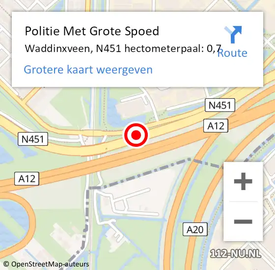 Locatie op kaart van de 112 melding: Politie Met Grote Spoed Naar Waddinxveen, N451 hectometerpaal: 0,7 op 21 november 2024 08:08