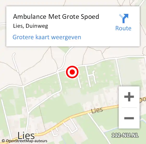 Locatie op kaart van de 112 melding: Ambulance Met Grote Spoed Naar Lies, Duinweg op 27 oktober 2014 17:11