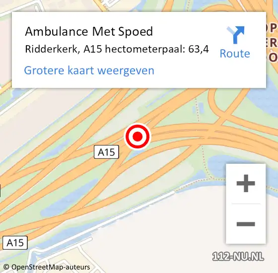 Locatie op kaart van de 112 melding: Ambulance Met Spoed Naar Ridderkerk, A15 hectometerpaal: 63,4 op 21 november 2024 08:24