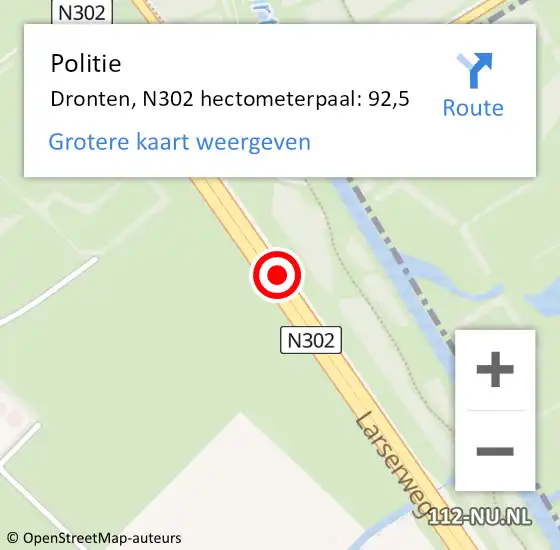 Locatie op kaart van de 112 melding: Politie Dronten, N302 hectometerpaal: 92,5 op 21 november 2024 08:30