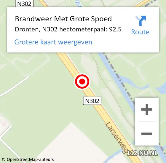 Locatie op kaart van de 112 melding: Brandweer Met Grote Spoed Naar Dronten, N302 hectometerpaal: 92,5 op 21 november 2024 08:30