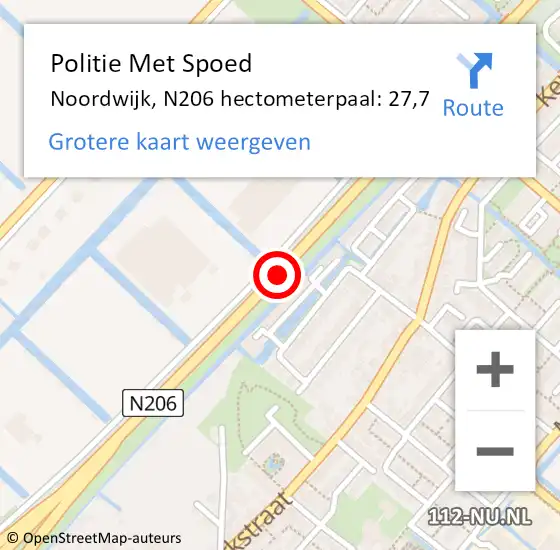 Locatie op kaart van de 112 melding: Politie Met Spoed Naar Noordwijk, N206 hectometerpaal: 27,7 op 21 november 2024 08:33