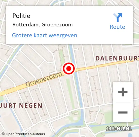 Locatie op kaart van de 112 melding: Politie Rotterdam, Groenezoom op 21 november 2024 08:33