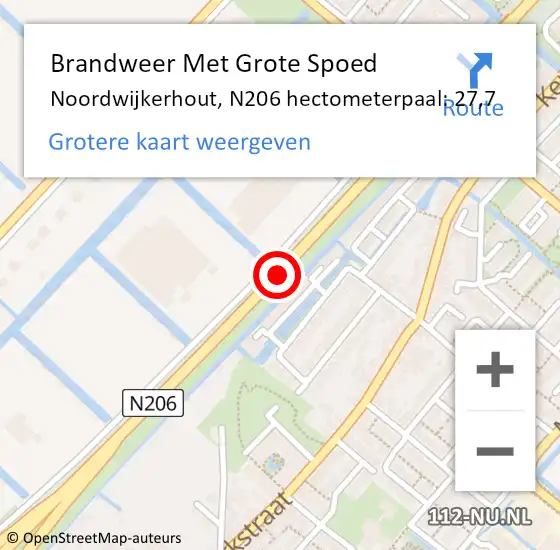 Locatie op kaart van de 112 melding: Brandweer Met Grote Spoed Naar Noordwijk, N206 hectometerpaal: 27,7 op 21 november 2024 08:34