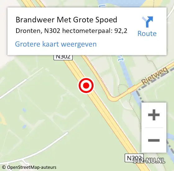 Locatie op kaart van de 112 melding: Brandweer Met Grote Spoed Naar Dronten, N302 hectometerpaal: 92,2 op 21 november 2024 08:34