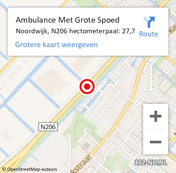 Locatie op kaart van de 112 melding: Ambulance Met Grote Spoed Naar Noordwijk, N206 hectometerpaal: 27,7 op 21 november 2024 08:34