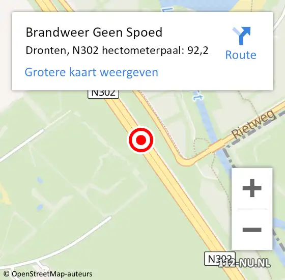 Locatie op kaart van de 112 melding: Brandweer Geen Spoed Naar Dronten, N302 hectometerpaal: 92,2 op 21 november 2024 08:35