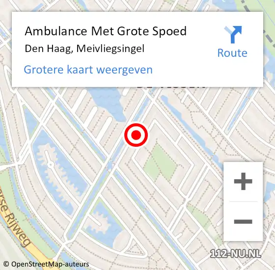 Locatie op kaart van de 112 melding: Ambulance Met Grote Spoed Naar Den Haag, Meivliegsingel op 21 november 2024 08:37