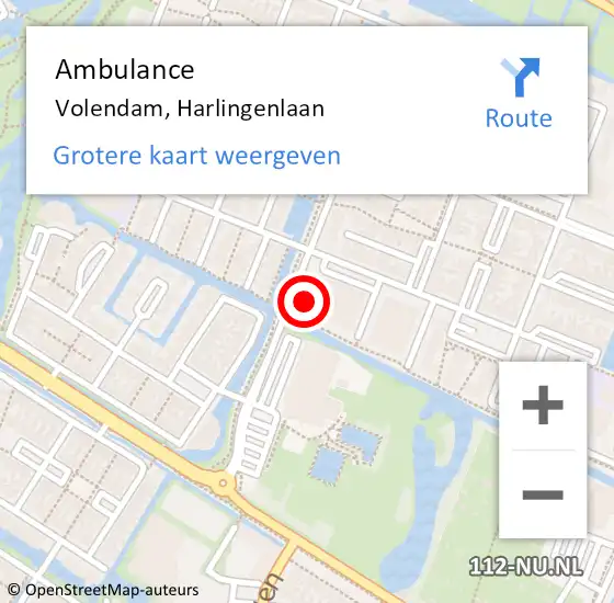 Locatie op kaart van de 112 melding: Ambulance Volendam, Harlingenlaan op 21 november 2024 08:39