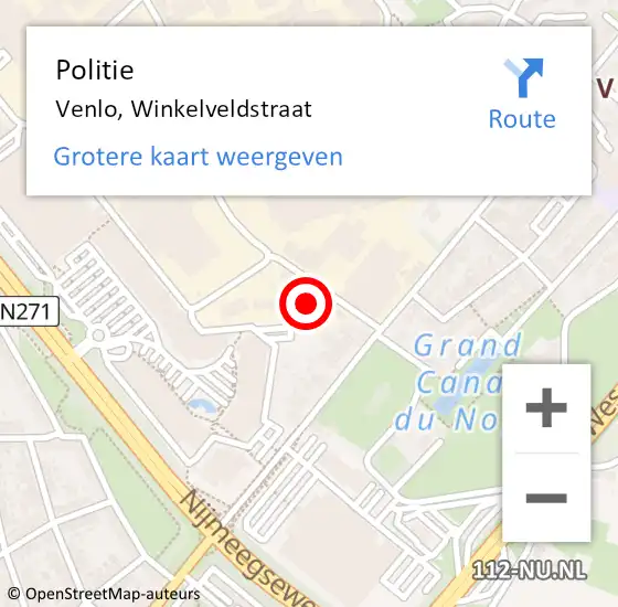 Locatie op kaart van de 112 melding: Politie Venlo, Winkelveldstraat op 21 november 2024 08:42