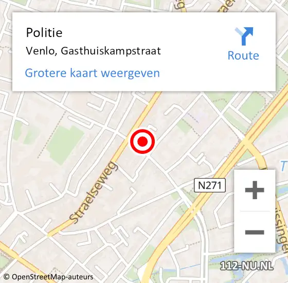 Locatie op kaart van de 112 melding: Politie Venlo, Gasthuiskampstraat op 21 november 2024 08:56