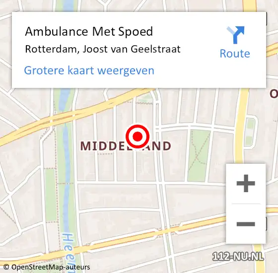 Locatie op kaart van de 112 melding: Ambulance Met Spoed Naar Rotterdam, Joost van Geelstraat op 21 november 2024 09:03