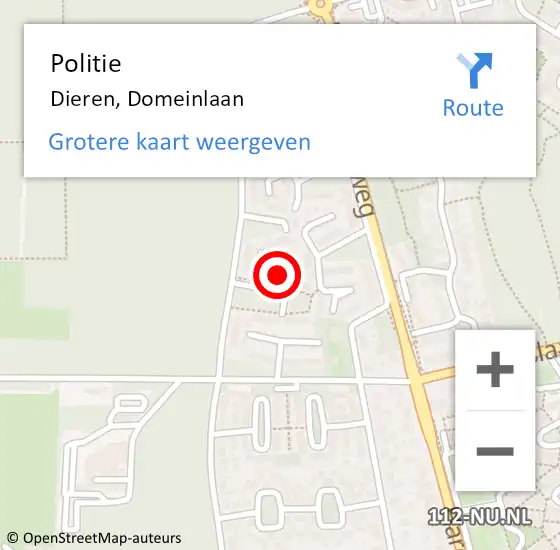 Locatie op kaart van de 112 melding: Politie Dieren, Domeinlaan op 21 november 2024 09:03