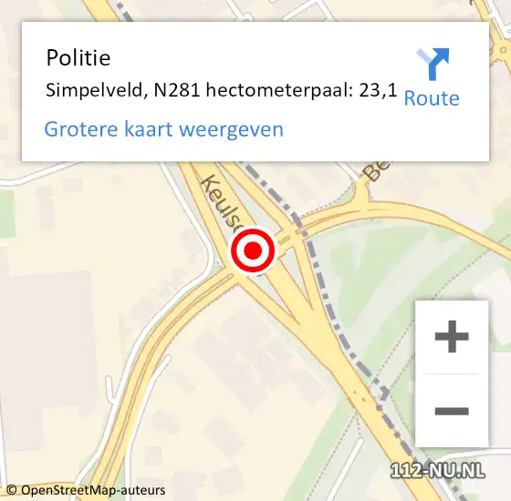 Locatie op kaart van de 112 melding: Politie Simpelveld, N281 hectometerpaal: 23,1 op 21 november 2024 09:06