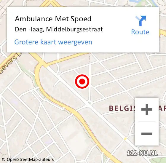 Locatie op kaart van de 112 melding: Ambulance Met Spoed Naar Den Haag, Middelburgsestraat op 21 november 2024 09:16