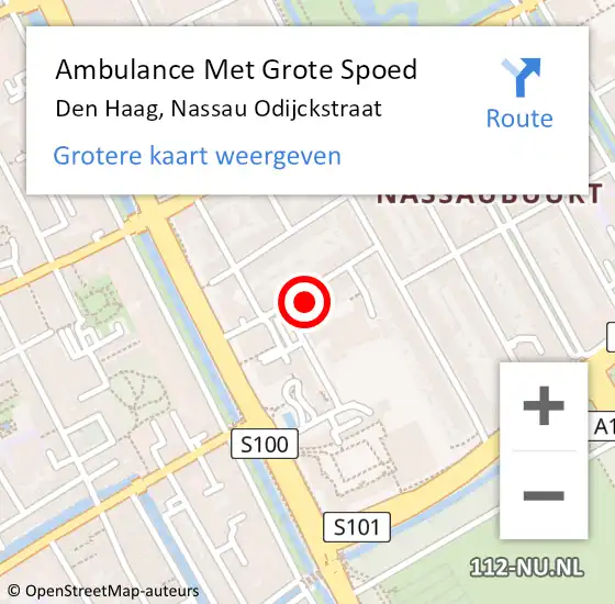 Locatie op kaart van de 112 melding: Ambulance Met Grote Spoed Naar Den Haag, Nassau Odijckstraat op 21 november 2024 09:16