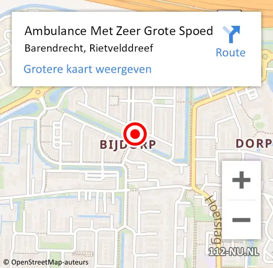 Locatie op kaart van de 112 melding: Ambulance Met Zeer Grote Spoed Naar Barendrecht, Rietvelddreef op 21 november 2024 09:25