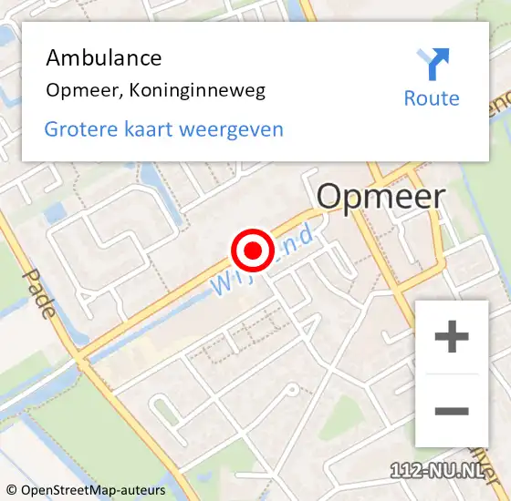 Locatie op kaart van de 112 melding: Ambulance Opmeer, Koninginneweg op 21 november 2024 09:41