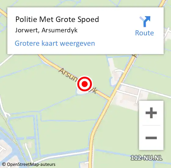 Locatie op kaart van de 112 melding: Politie Met Grote Spoed Naar Jorwert, Arsumerdyk op 21 november 2024 09:41