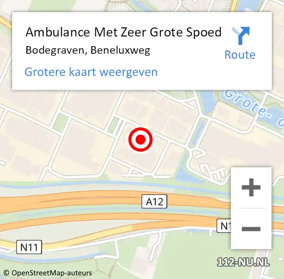 Locatie op kaart van de 112 melding: Ambulance Met Zeer Grote Spoed Naar Bodegraven, Beneluxweg op 21 november 2024 09:50