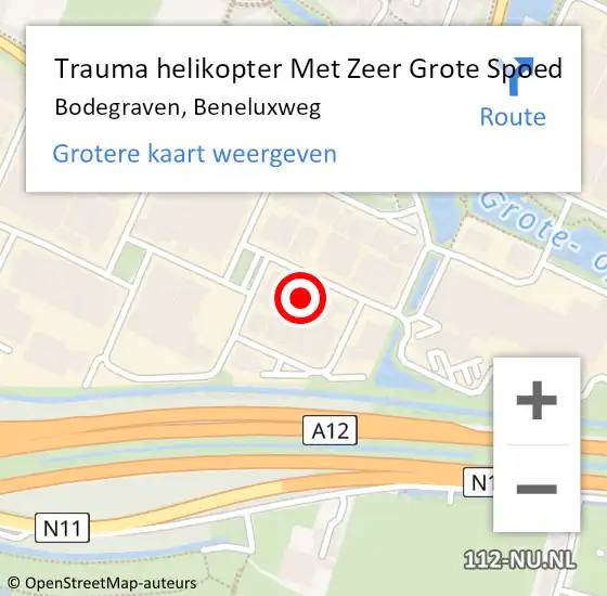 Locatie op kaart van de 112 melding: Trauma helikopter Met Zeer Grote Spoed Naar Bodegraven, Beneluxweg op 21 november 2024 09:50