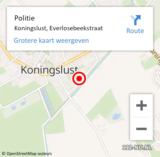 Locatie op kaart van de 112 melding: Politie Koningslust, Everlosebeekstraat op 21 november 2024 09:54