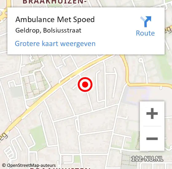 Locatie op kaart van de 112 melding: Ambulance Met Spoed Naar Geldrop, Bolsiusstraat op 27 oktober 2014 17:25