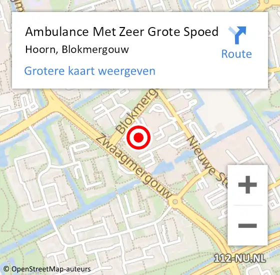 Locatie op kaart van de 112 melding: Ambulance Met Zeer Grote Spoed Naar Hoorn, Blokmergouw op 21 november 2024 10:35