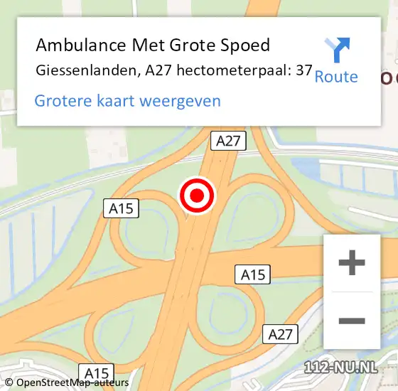 Locatie op kaart van de 112 melding: Ambulance Met Grote Spoed Naar Molenlanden, A27 hectometerpaal: 37 op 21 november 2024 11:07