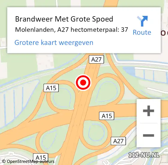 Locatie op kaart van de 112 melding: Brandweer Met Grote Spoed Naar Molenlanden, A27 hectometerpaal: 37 op 21 november 2024 11:07