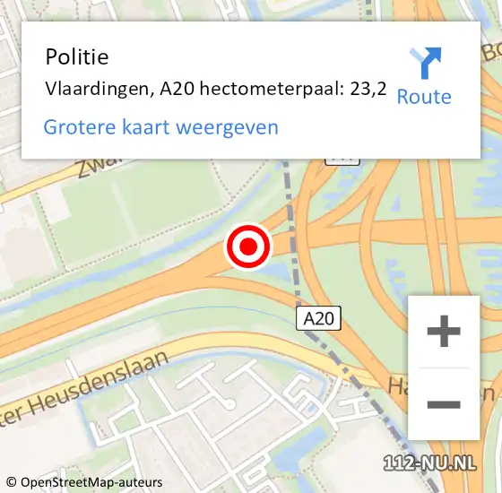 Locatie op kaart van de 112 melding: Politie Vlaardingen, A20 hectometerpaal: 23,2 op 21 november 2024 11:10