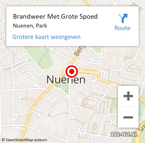 Locatie op kaart van de 112 melding: Brandweer Met Grote Spoed Naar Nuenen, Park op 21 november 2024 11:19