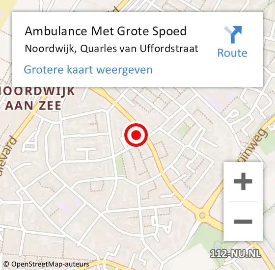 Locatie op kaart van de 112 melding: Ambulance Met Grote Spoed Naar Noordwijk, Quarles van Uffordstraat op 21 november 2024 11:30