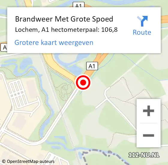 Locatie op kaart van de 112 melding: Brandweer Met Grote Spoed Naar Lochem, A1 hectometerpaal: 106,8 op 21 november 2024 11:32