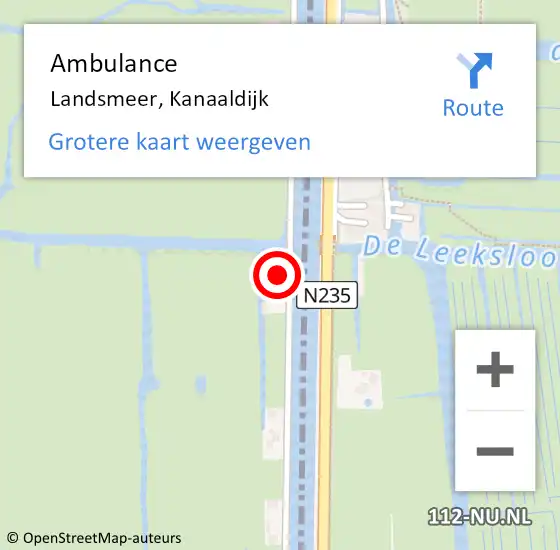 Locatie op kaart van de 112 melding: Ambulance Landsmeer, Kanaaldijk op 21 november 2024 11:42