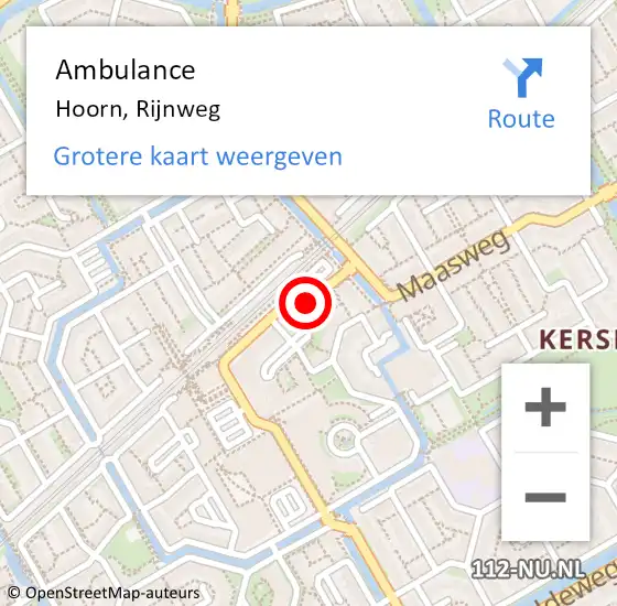 Locatie op kaart van de 112 melding: Ambulance Hoorn, Rijnweg op 21 november 2024 12:55